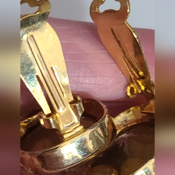 Vintage KJL headlight earrings gold chunky glass rhinestones kenneth Jay lane - Picture 8 of 10